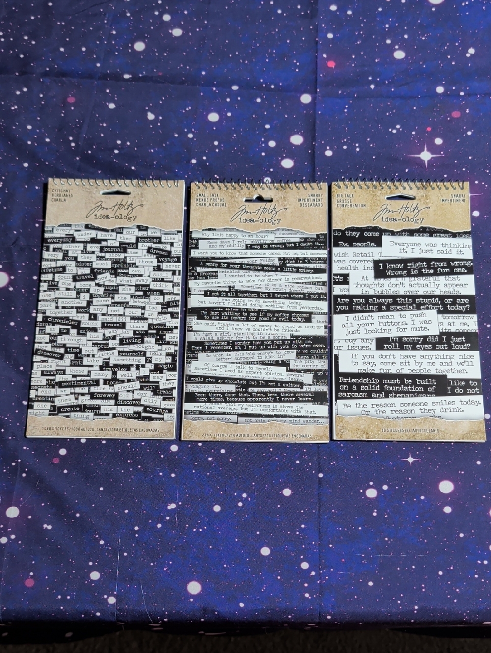 Lot of 3 Tim Holtz Idea-ology Word Sticker Books Chitchat Small Talk Big Talk